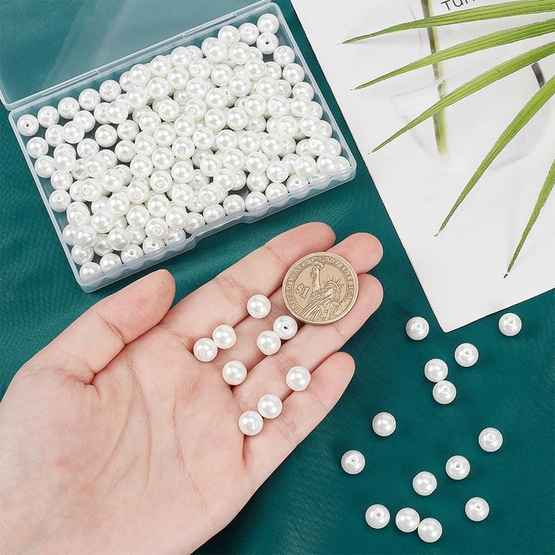 PH PandaHall 200 Pcs 8mm Tiny Satin Luster Glass Pearl Bead Round Loose Spacer Beads for Earring Bracelet Necklace Jewelry Making, White - Image 3